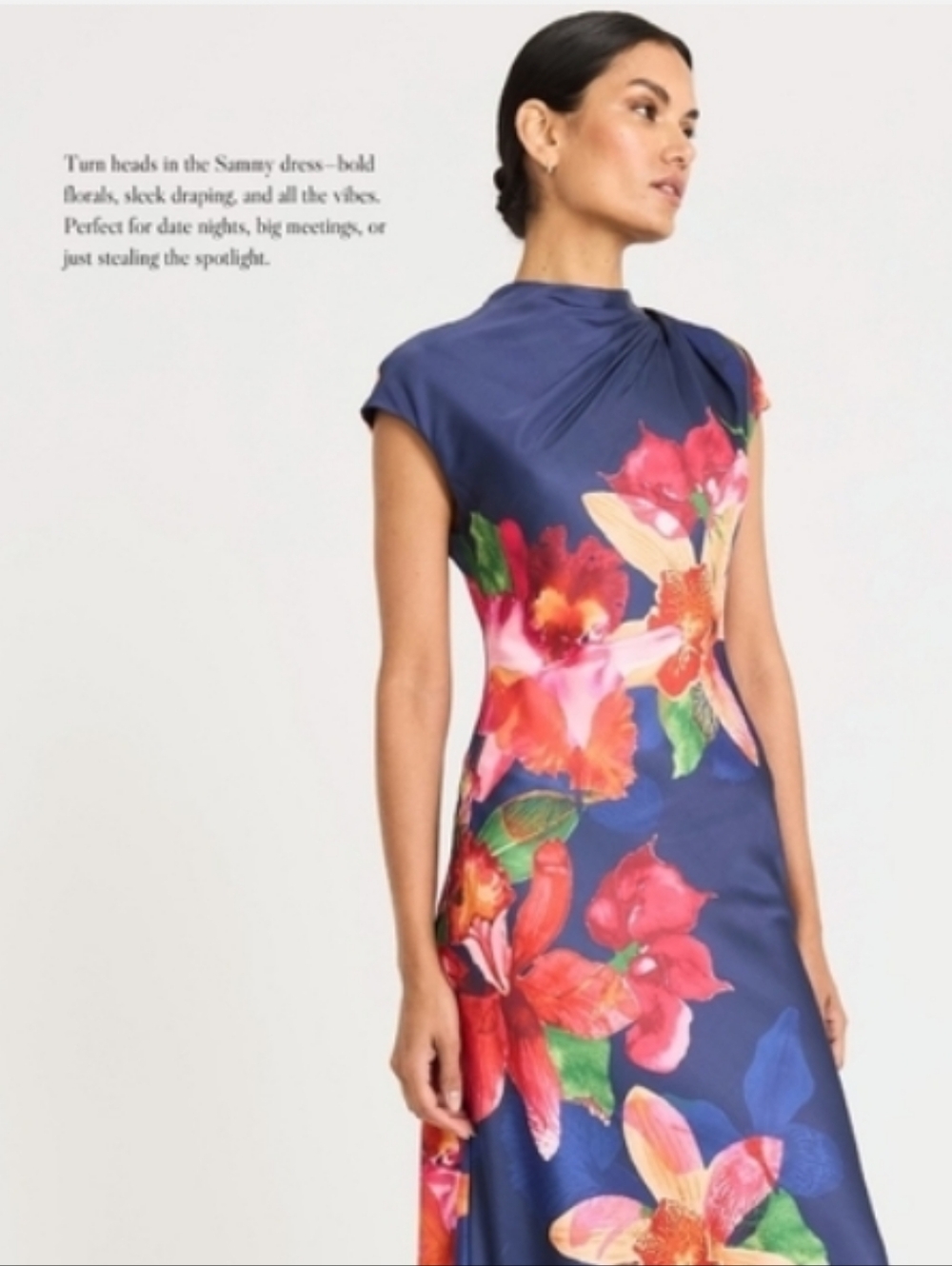 Maggy London Mock Neck Midi Length A-line Cap Sleeve Floral Dress Size 4 NWT - Picture 4 of 11